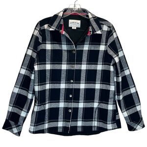 Orvis Women's Black and White Flannel Plaid Fleece Lined Shirt Jacket - Medium